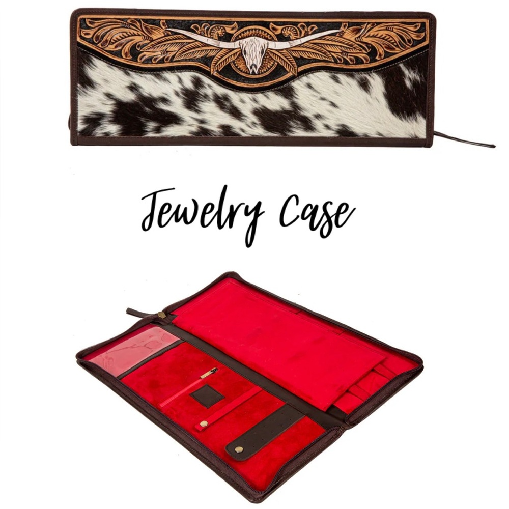NWT Spirit of the Herd Hand-Tooled Leather & Cowhide Jewelry Case